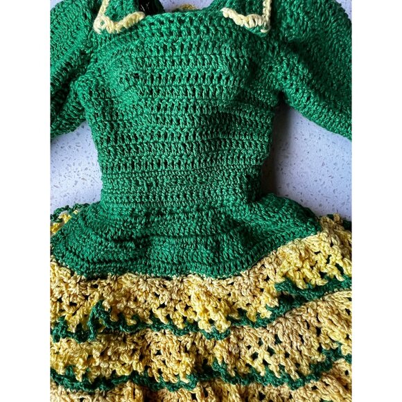 Hand Crocheted Flamenco Dancer Doll Dress for 21” Doll Green Yellow and Red Shoe - Picture 1 of 10